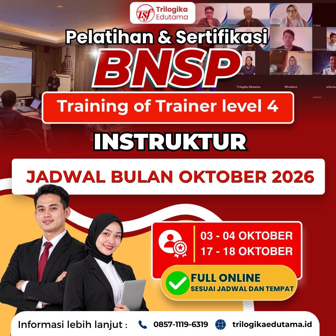 DIKLAT DAN SERTIFIKASI TRAINING OF TRAINER BNSP LEVEL 4 "INSTRUKTUR" ONLINE OKTOBER 2026